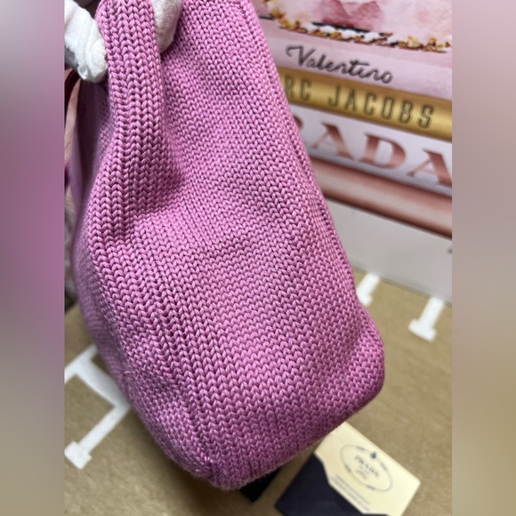 Prada Pink Wool Shoulder Tote Bag w/ Leather Trim on Handle-65AuthenticityCard - Picture 2 of 15